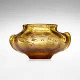 Émile Gallé, Early vessel with butterfly, ferns, and stars, c. 1885, acid-etched, enameled, and gilt hand-blown glass with applied decoration