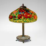 Rare Peony table lamp by Tiffany Studios, c. 1910, leaded glass, patinated bronze, sold Oct 2023