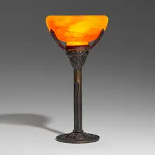 Robj, Art Deco boudoir lamp, c. 1925, blown glass, wrought iron