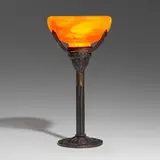 Robj, Art Deco boudoir lamp, c. 1925, blown glass, wrought iron