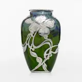 Loetz, Titania vase with overlay (Gre 2534), c. 1905, hand-blown glass, silver