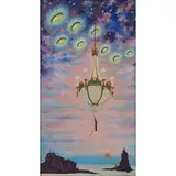 Macena Barton, Surreal Ocean Landscape with UFOs, Chandelier and Figures, 1961
