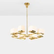 chandelier by Angelo Lelii, c. 1950, brass, frosted glass, enameled aluminum, sold Jan 2018