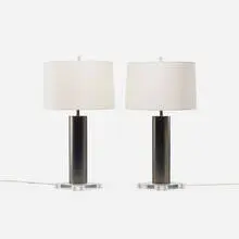 table lamps, pair by Contemporary, c. 2000, enameled brass, acrylic, silk, sold Jan 2018
