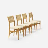 Gio Ponti, dining chairs model 116, set of four, c. 1950, walnut, upholstery, cellophane cord