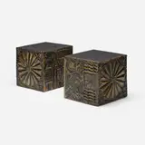 Adrian Pearsall, cube tables, pair, c. 1965, bronze resin over wood, laminate