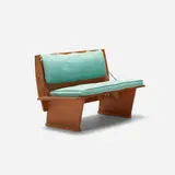 Frank Lloyd Wright, bench from the Unitarian Church, Madison, 1951, pine plywood, upholstery, steel