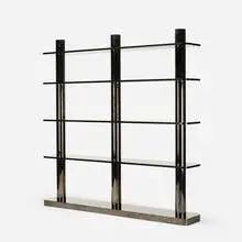 Karl Springer, étagère, c. 1975, anodized aluminum, smoked glass