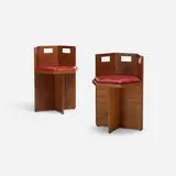 Frank Lloyd Wright, chairs, pair, c. 1950, stained mahogany, vinyl
