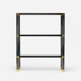 Karl Springer, étagère, c. 1975, patinated brass, brass, smoked glass, brass-plated steel
