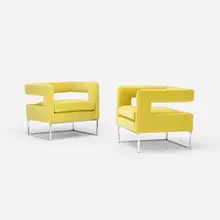 lounge chairs, pair by Milo Baughman, c. 1970, upholstery, chrome-plated steel, sold Jan 2018