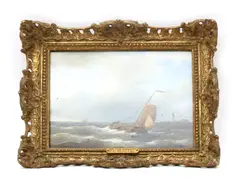 Johannes Christiaan Schotel, Untitled, Johannes Christiaan Schotel (1787-1838) On the Scheldt Oil on panel Signed Gilt framed