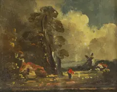 John Constable, Untitled, a cottage and a windmill oil on panel 9.5 x 10.5cm