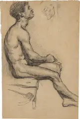 Paul Cézanne, Homme nu, Um 1862, Kohle auf bräunlichem Bütten, auf Pappe aufgezogen