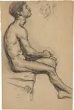 Paul Cézanne, Homme nu, Um 1862, Kohle auf bräunlichem Bütten, auf Pappe aufgezogen