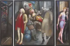 Volker Stelzmann, Berliner Nacht, 1989, Triptychon: Öl auf Hartfaser