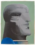 Horst Antes, Grauer Kopf vor Grün, 1978, Acryl auf Holz
