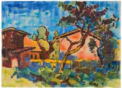Eicks Hof by Karl Schmidt-Rottluff, 1943, Aquarell und Tuschpinsel auf leicht genarbtem Schoellershammer-Karton, sold Jun 2016