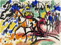 August Macke, Paukeschlagender Mohr, 1912, Aquarell und Rohrfeder in Tusche auf Papier