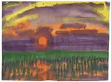 Untergehende Sonne über dem Watt by Emil Nolde, Aquarell auf Japanbütten, sold May 2012
