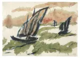 Emil Nolde, Dschunken in der Südsee, 1913, Aquarell auf dünnem Japanbütten