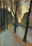 Lesser Ury, Berliner Straße im Vorfrühling“. 1920er Jahre, Pastell auf Pappe