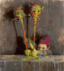 Haupter by Jonas Burgert, 2011, Öl auf Leinwand, sold Dec 2023