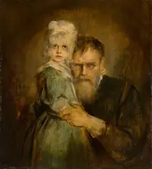 Franz von Lenbach, Selbstbildnis mit Tochter Marion, Um 1900, Öl auf Pappe
