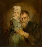 Franz von Lenbach, Selbstbildnis mit Tochter Marion, Um 1900, Öl auf Pappe