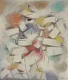 Sonnenfiguren by Willi Baumeister, 1947, Öl mit Kunstharz und Spachtelkitt auf Hartfaser, sold May 2008