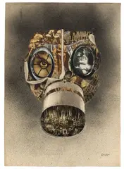 Karl Hermann Trinkaus, Gasmaske, 1931, Collage und Spritztechnik auf Papier