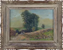 Village Rybná by Oldřich Hlavsa, 1920s, oil on cardboard, sold Mar 2024