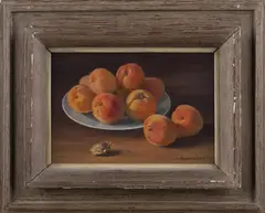 Josef Kadeřábek, Apricots, 1930s, oil on plywood