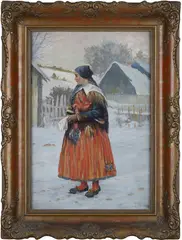 Josef Steinský, Couple Folklore Portraits, First half of 20th century, oil on cardboard