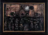 Jaroslav Paur, Moon Above the City, 1970s, mixed media, hardboard