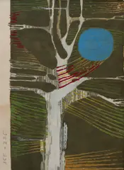 Antonín Kybal, Last Sprouting, 1978, pencil, oil, hardboard, paper