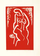 Hans Burkhardt, Untitled (2), Charcoal on paper; color woodblock print on paper
