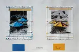 Christo, The Umbrellas, Joint Project for Japan and U.S.A., 1991, Color offset lithograph and fabric collage on two sheets of paper mounted to museum board