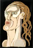 Kosta Alex, Lady with Long Wavy Hair, 1967, Painted corrugated cardboard collage