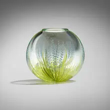 Forget Me Not paperweight vase by Mark Peiser, 1981, hand-blown and internally decorated glass, sold Oct 2023