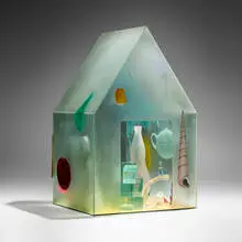 Quiet by Therman Statom, 1998, painted plate glass, found objects, sold Oct 2023