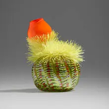 Mexican Cactus by Flo Perkins, 2000, hand-blown glass, glass threads, sold Oct 2023
