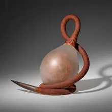 Tevita Havea, Hina II, c. 2006, hand-blown and cold-worked glass, resin-coated twine, carved wood