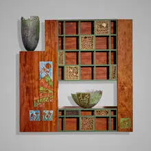 Binh Pho, Blushing Gelkanders, 2010, rosewood, cast glass, enamel, carved wood, enameled aluminum