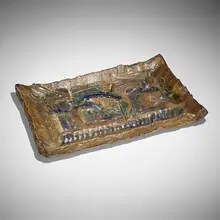 Untitled Plaque by John Mason, 1958, glazed stoneware, sold Oct 2023