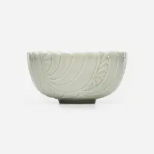 Bowl by Cliff Lee, 1993, hand-carved and celadon-glazed porcelain, sold Oct 2023
