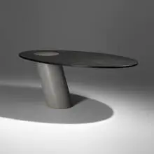 Angelo Mangiarotti, Eccentrico table, 1984, sand-blasted pietra serena, granite