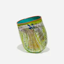 Dale Chihuly, Aquamarine Soft Cylinder with Orange Lip Wrap, 1992, hand-blown glass