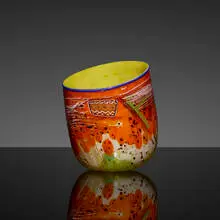 Dale Chihuly, Chrome Lemon Soft Cylinder with Mars Brown Drawing, 1987, hand-blown glass
