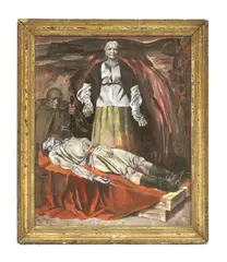 Mikhail Sevastyanovich Prokopyuk, Untitled, clutching his PPSK machine gun Oil